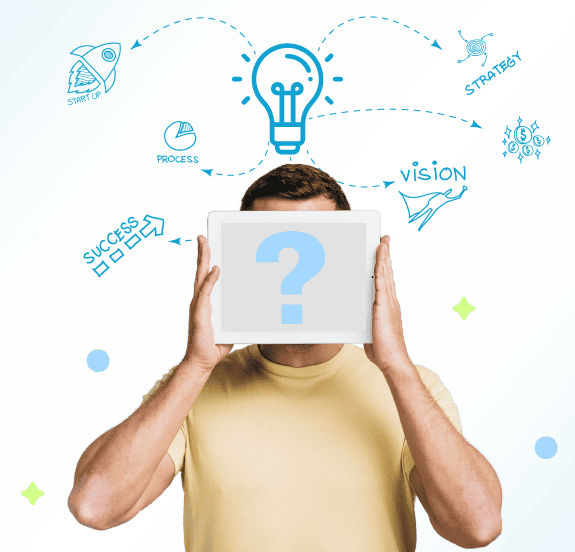 Startup owner hiding face with the tablet